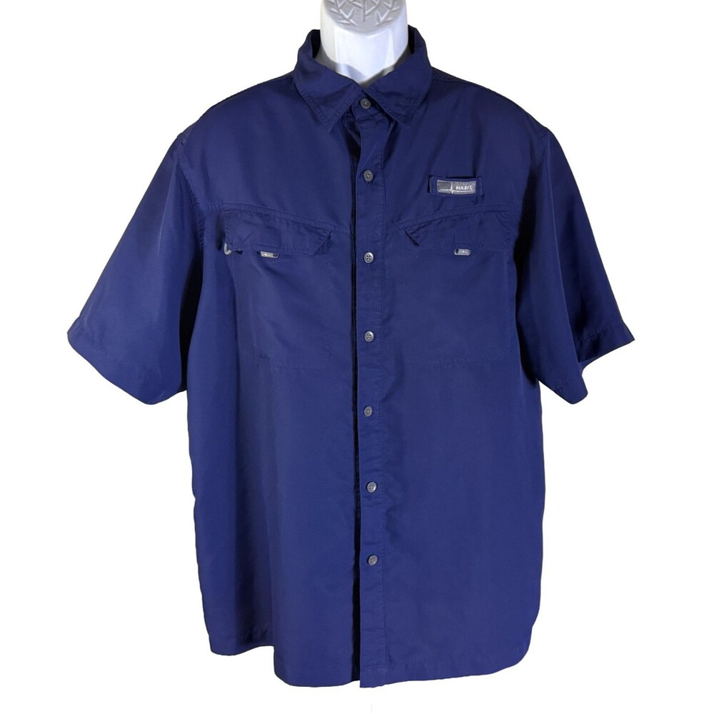 HABIT Men's Short‎ Sleeve Button Down Vented Fishing Shirt Purple Large